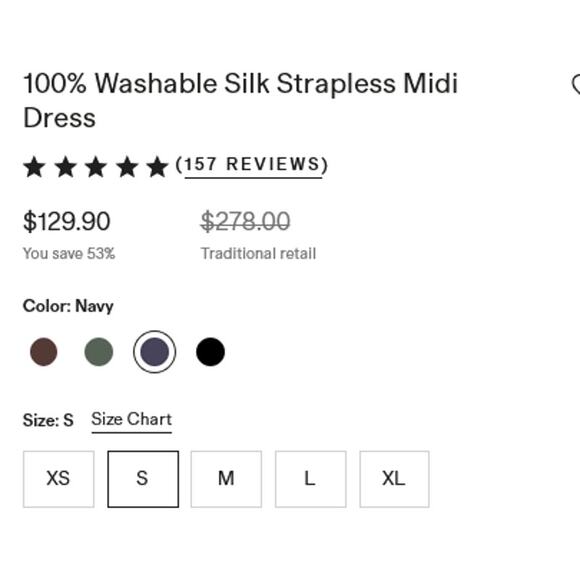 Quince Washable Silk Strapless Midi Dress - Navy Size S NWT - Picture 6 of 6